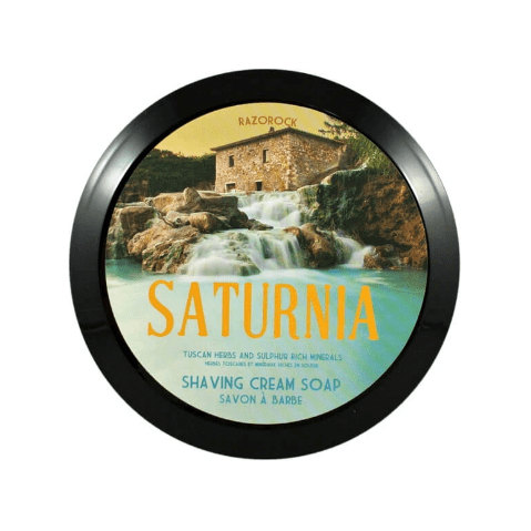 RazoRock Saturnia Shaving Cream Soap in 150ml jar, creamy texture, ideal for a smooth shave, from Pasteur Pharmacy.