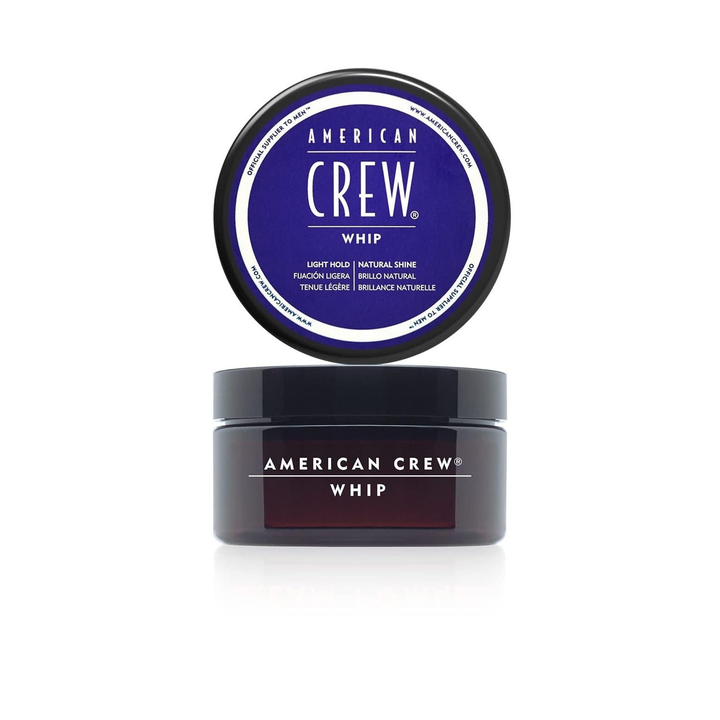 American Crew Men's Whip Styling Cream in 3 oz jar, grooming product for flexible styling and textured hair.