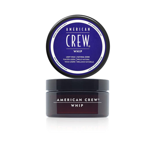 American Crew Men's Whip Styling Cream in 3 oz jar, grooming product for flexible styling and textured hair.
