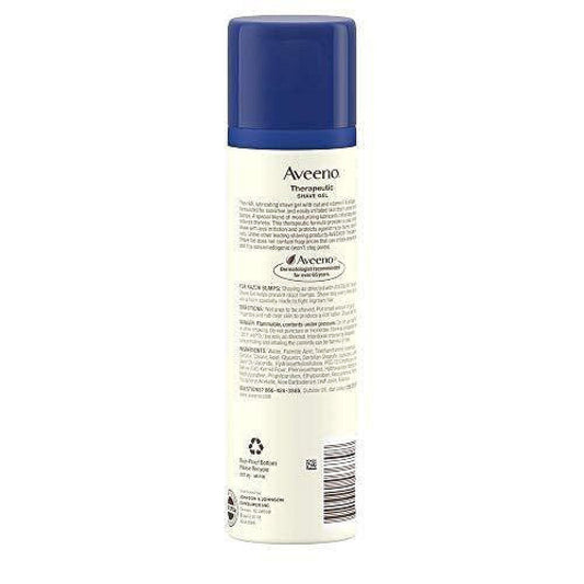 Aveeno Therapeutic Shave Gel with oat for sensitive skin in a 7 oz tube, ideal for soothing shaving and grooming.