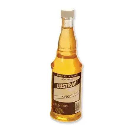 Clubman Lustray Spice after shave in a 14 oz bottle, featuring vintage styling and grooming essentials from Pasteur Pharmacy.