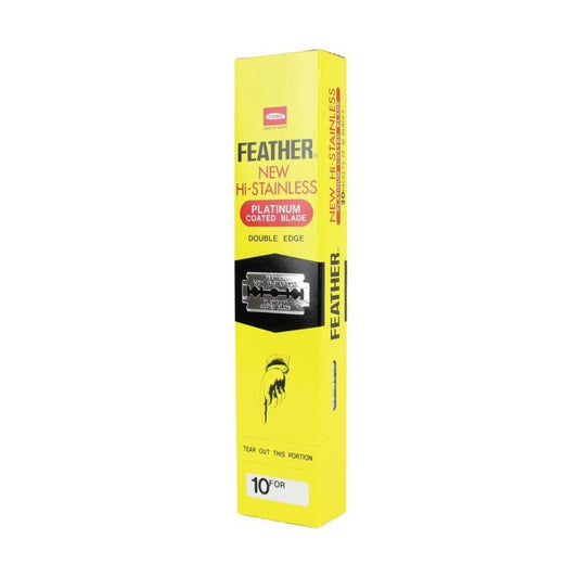 Feather New Hi-Stainless Platinum Coated Double Edge Razor Blades pack of 20x10 for shaving and grooming.