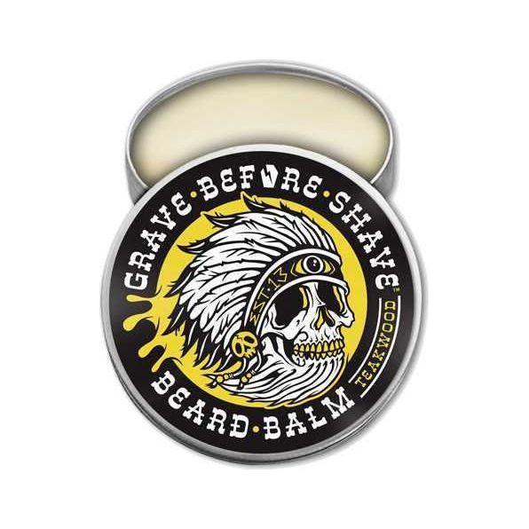 Fisticuffs Grave Before Shave Teakwood Beard Balm 60g from Pasteur Pharmacy, featuring a jar of grooming balm with teakwood scent.