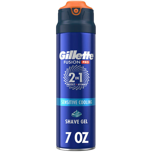 Gillette PRO Men’s Sensitive Shaving Gel in a 7oz tube, designed for gentle, soothing shave by Pasteur Pharmacy.