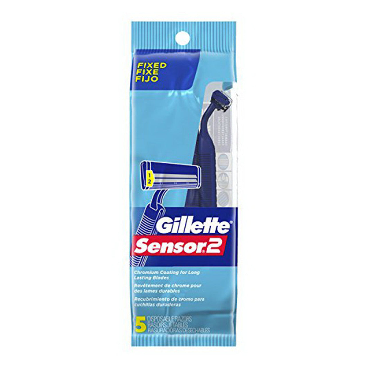 Disposable Gillette Sensor 2 fixed razor for precise shaving, shown with the sleek handle and dual-blade head.