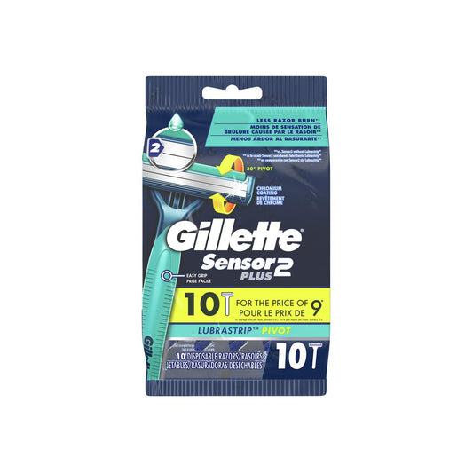 Gillette Sensor2 Plus disposable men's razor with pivoting head, ideal for smooth shaving and grooming.