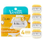 Gillette Venus Comfortglide Plus Olay Coconut women's razor blade refills for smooth shaving, shown in packaging.