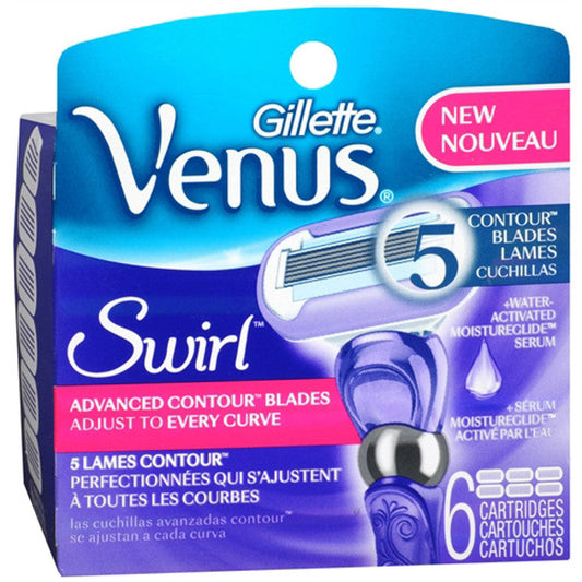 Gillette Venus Deluxe Smooth Swirl Razor Blade Refills for shaving and grooming, featuring multiple blades and a smooth design