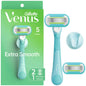 Pink Gillette Venus Extra Smooth women's razor handle with two blade refills, designed for smooth shaving and grooming.