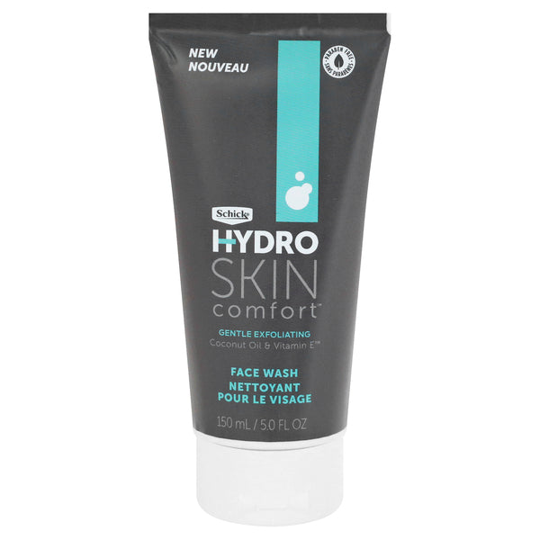 Schick Hydro Skin Comfort Face Wash in 150ml bottle, ideal for shaving and grooming, displayed in a clean, professional setting.