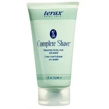 Terax Hair Care Complete Shave Moisturizing Shaving Cream with Menthol in 5 oz tube, suitable for grooming and smooth shaving.