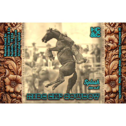 Pasteur Pharmacy HC&C Ride Em Cowboy shaving kit with 4 oz shave soap, featuring grooming essentials in a vintage-inspired collection.