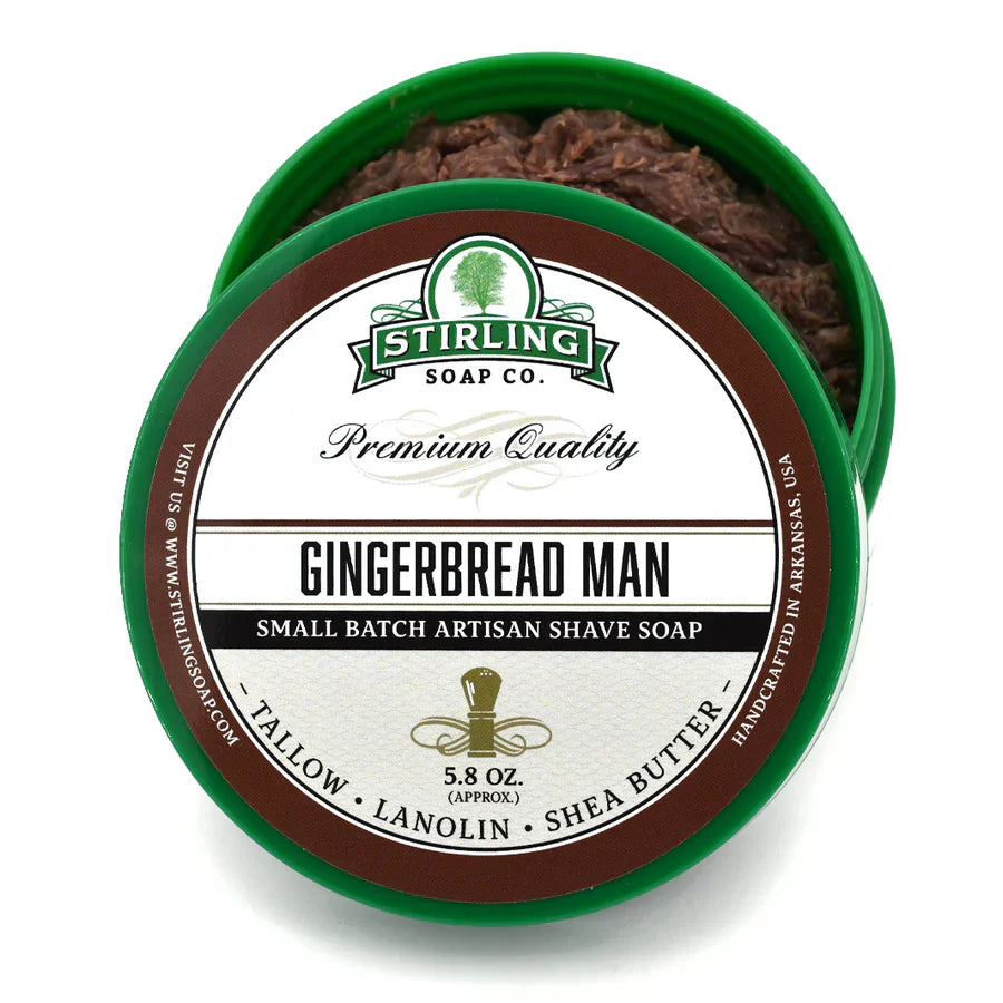 Pasteur Pharmacy Gingerbread Man Shaving Kit with Stirling Soap Co. shaving soap and accessories, featuring festive gingerbread scent.