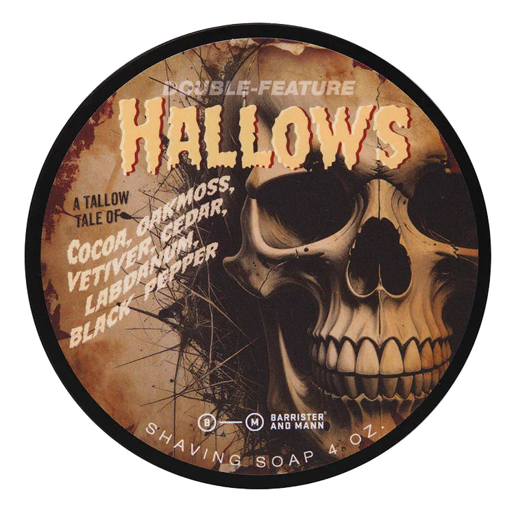 Pasteur Pharmacy Barrister & Mann Hallows Shaving Collection with tallow-based shaving soap and accessories in a grooming kit.