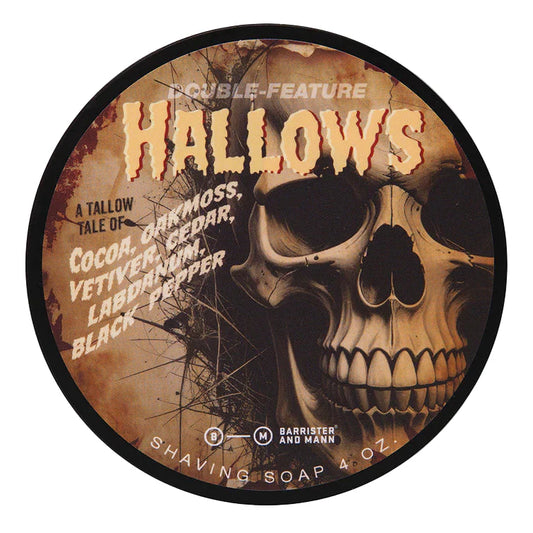 Pasteur Pharmacy Barrister & Mann Hallows Shaving Collection with tallow-based shaving soap and accessories in a grooming kit.