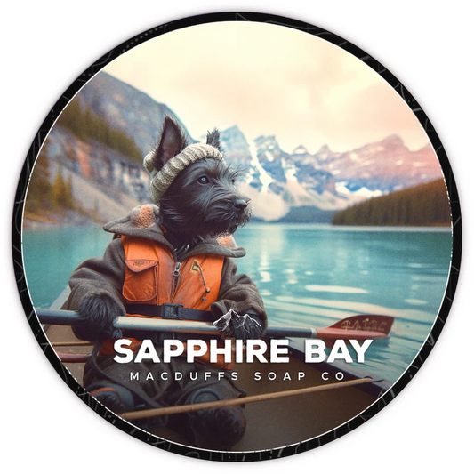 Pasteur Pharmacy Macduffs Soap Company Sapphire Bay Collection shaving kit with 120g shaving soap and accessories.