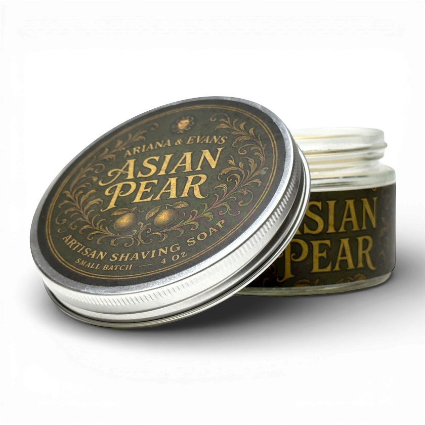Pasteur Pharmacy Ariana & Evans Asian Pear Ultima Shaving Collection with 4 oz shaving soap base in a sleek kit.