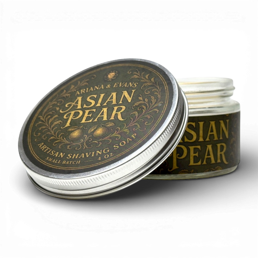 Pasteur Pharmacy Ariana & Evans Asian Pear Ultima Shaving Collection with 4 oz shaving soap base in a sleek kit.