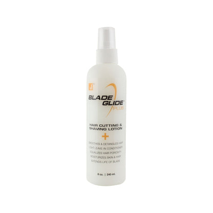 Jatai Blade Glide Plus shaving lotion by Pasteur Pharmacy in a white bottle, used for hair cutting and shaving.