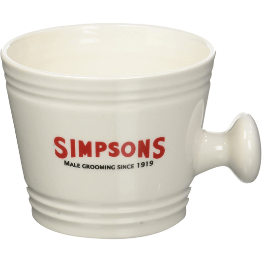 Large ceramic shaving mug featuring The Simpsons design, ideal for traditional shaving routines, by Pasteur Pharmacy.