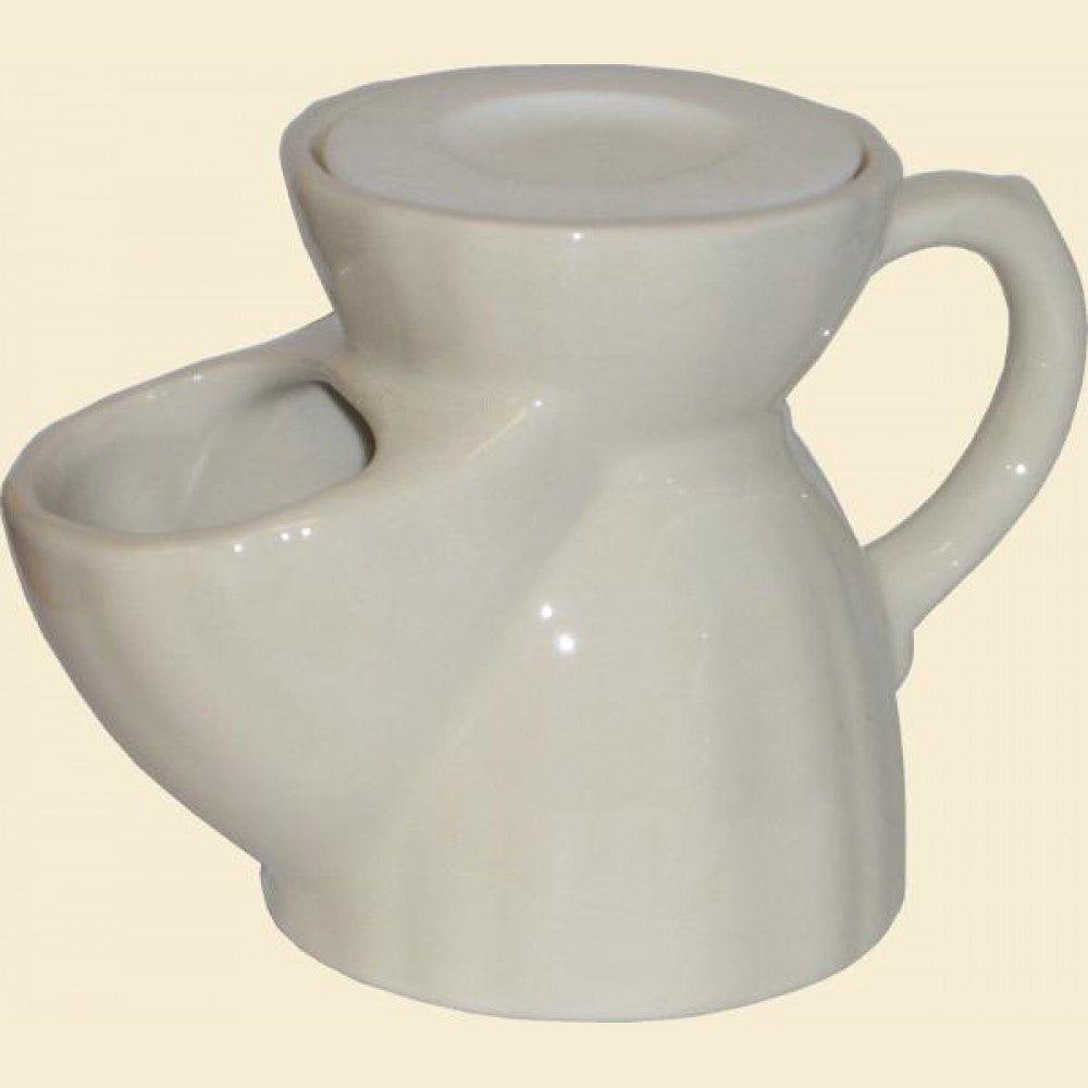 Vulfix Old Original Pottery Shaving Mug by Pasteur Pharmacy, ceramic shaving mug with vintage design and handle for lathering.
