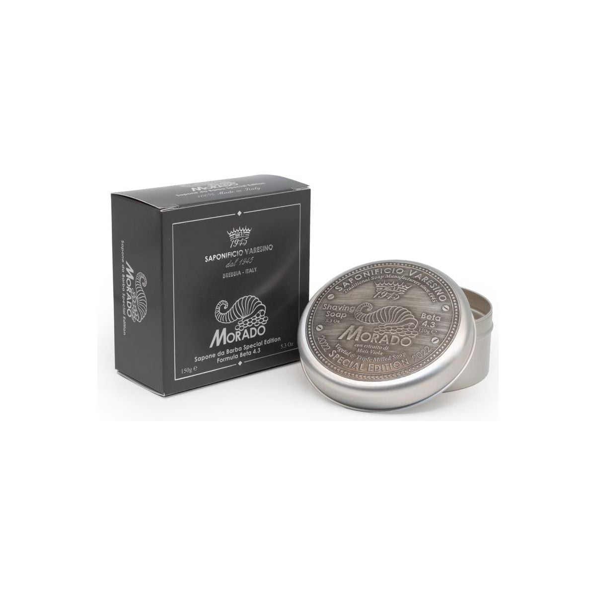 Saponificio Varesino Morado shaving set with 150g Beta shaving soap, including brush and accessories, in a stylish grooming collection.