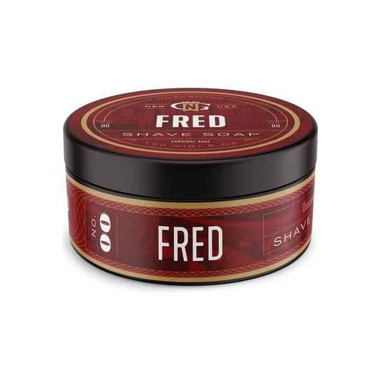 Gentleman's Nod Nro. 00 Fred shaving set with shaving soap and accessories from Pasteur Pharmacy, shown on a card display.