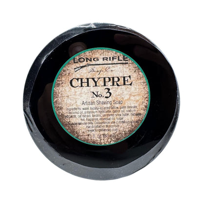 Long Rifle Soap Co. Chypre No.3 shaving set with 3 oz shaving soap in a container, featuring a stylish grooming collection.