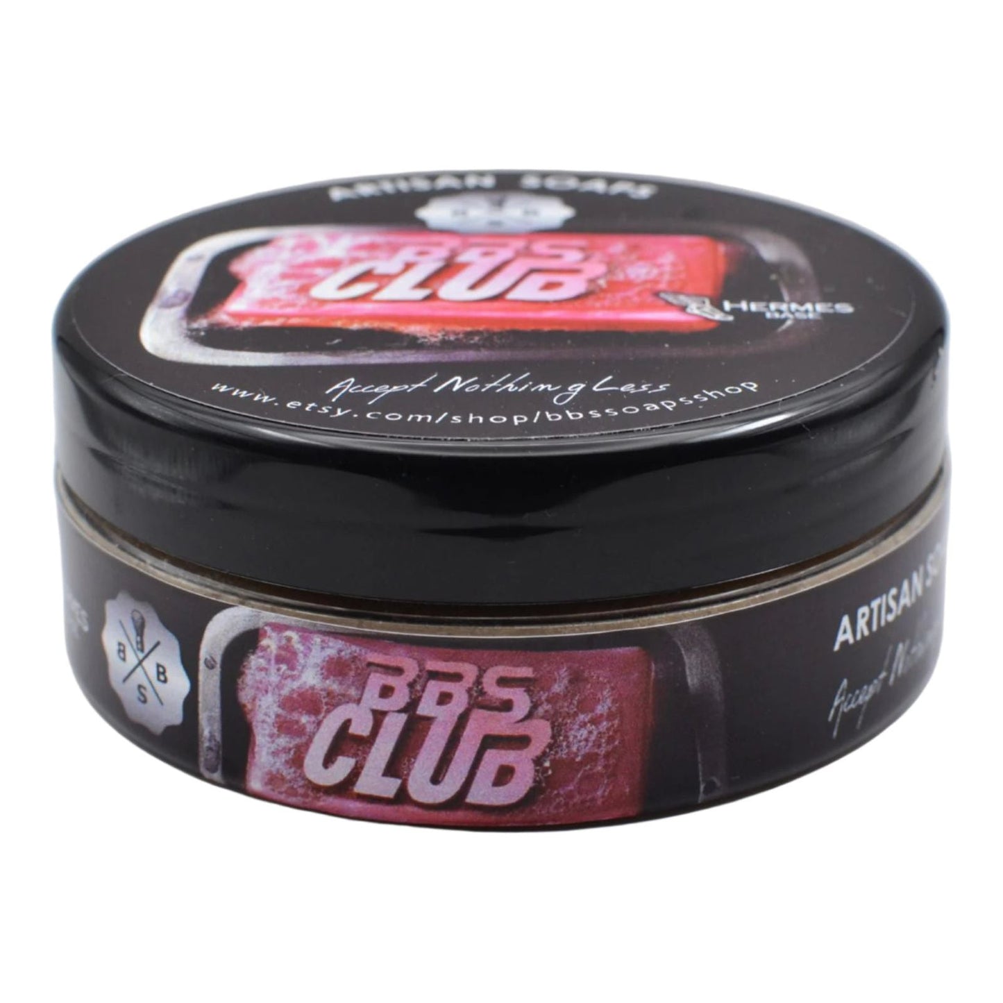 Pasteur Pharmacy BBS Club Collection shaving set with Hermes base shaving soap in a 4.5 oz container.