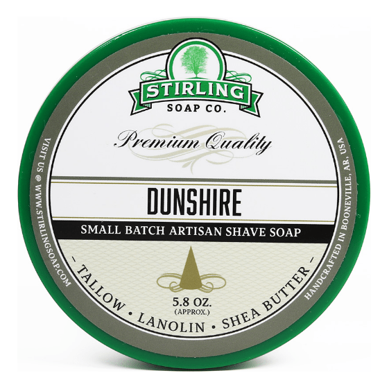 Pasteur Pharmacy Stirling Soap Co. Dunshire Shaving Collection with shaving soap, brush, and accessories in a set.
