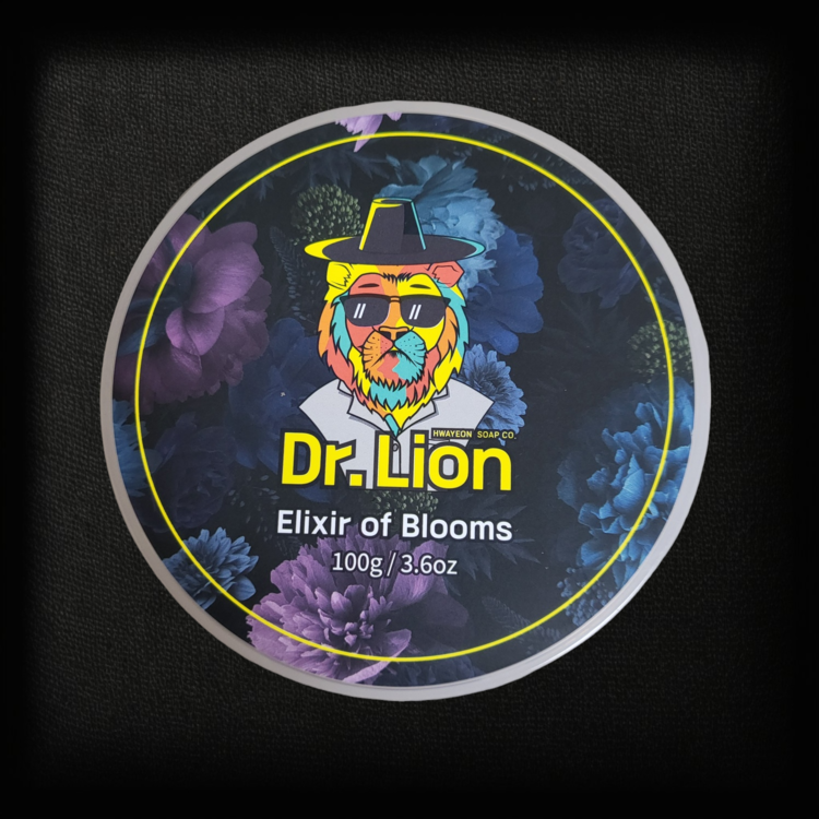 Pasteur Pharmacy Dr. Lion Elixir of Blooms shaving set with soap, brush, and razor for a grooming routine.