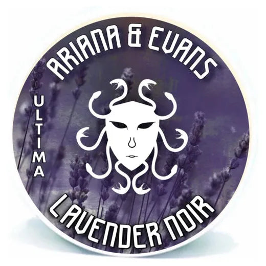 Ariana & Evans Lavender Noir shaving set with a 4 oz shaving soap, featuring a sleek design and lavender scent, by Pasteur Pharmacy.