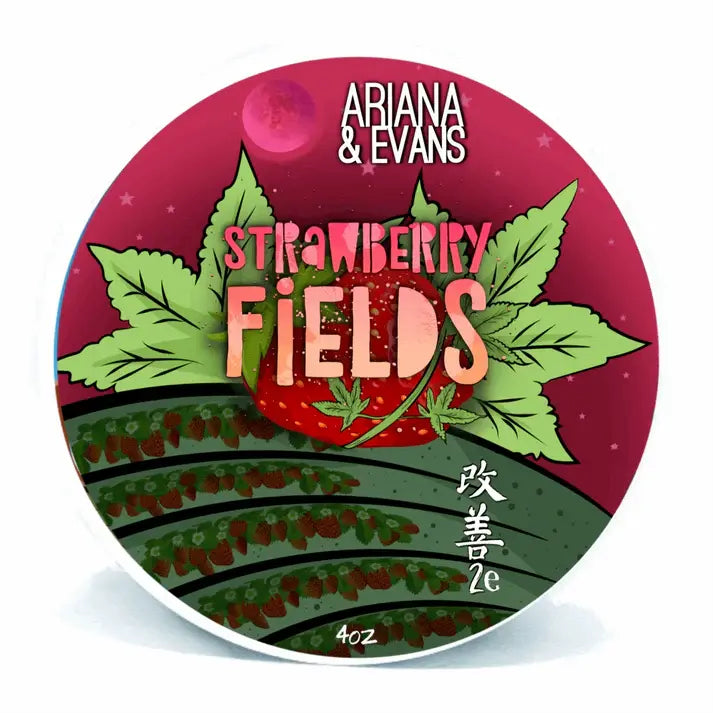 Ariana & Evans Strawberry Fields shaving set with shaving soap, brush, and accessories, displayed in a stylish collection.