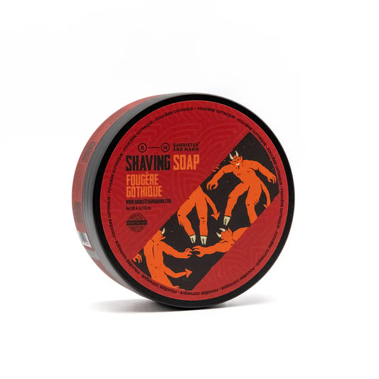 Barrister & Mann Fougere Gothique shaving set with 4 oz shaving soap, featuring a traditional grooming collection.