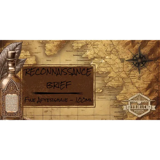 Herc Soap Co. Reconnaissance Brief Shaving Collection with shaving soap, brush, and accessories in a sleek set.