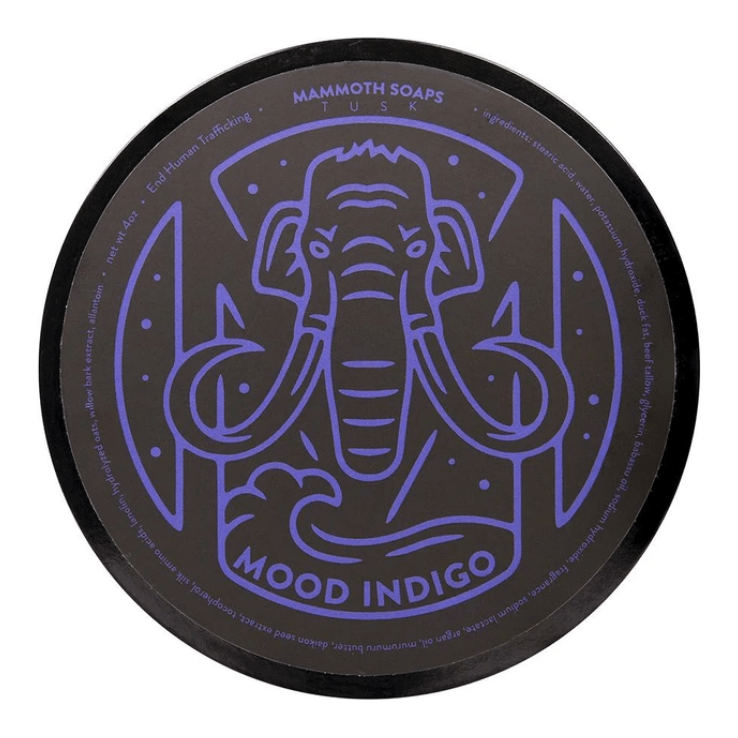 Pasteur Pharmacy House of Mammoth Indigo Shaving Collection set with shaving soap, brush, and accessories in a stylish design.