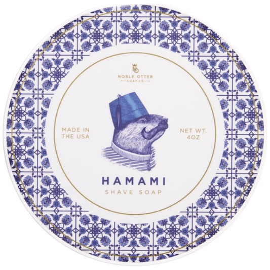 Pasteur Pharmacy Hamami Shaving Collection with four oz Noble Otter Soap Co. shaving soap and accessories in a grooming set.