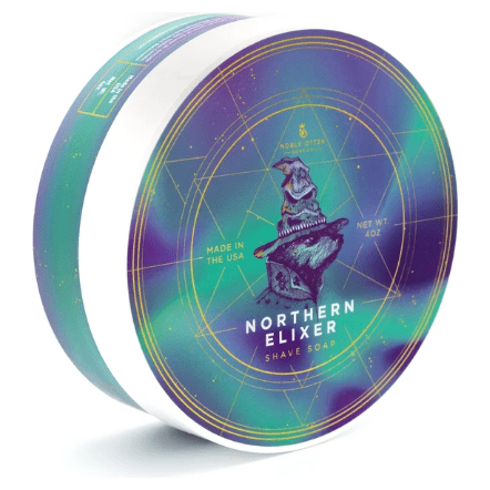 Pasteur Pharmacy Northern Elixir shaving set with 4 oz Noble Otter Soap Co. shaving soap and accessories, elegant grooming collection.