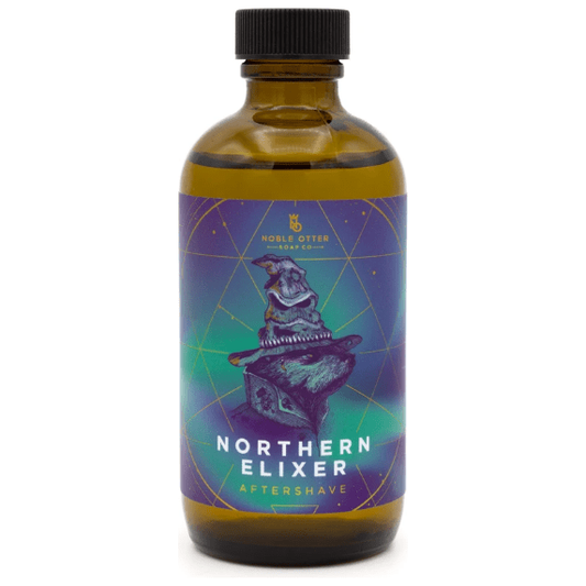 Pasteur Pharmacy Northern Elixir Shaving Collection featuring Noble Otter Soap Co. shaving soap in a 4 oz set with accessories.