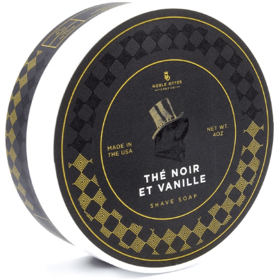 Noble Otter Soap Co. The Noir Et Vanille shaving set with soap and accessories, designed for a luxurious grooming experience.
