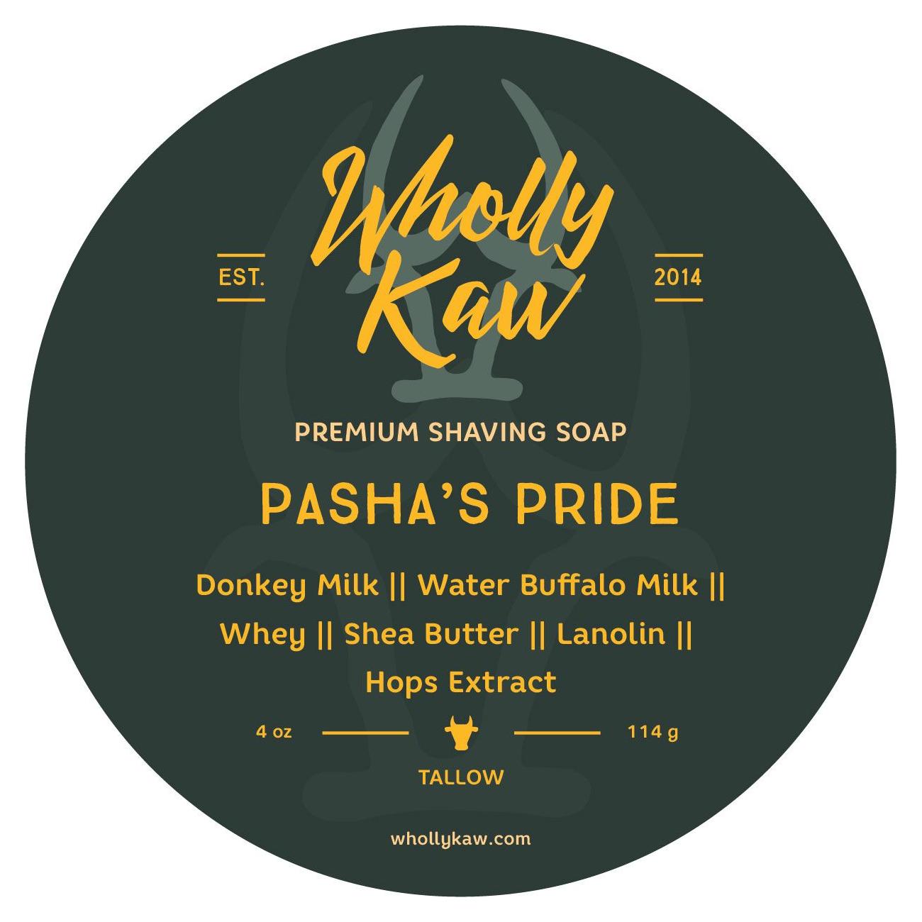 Wholly Kaw Pasha's Pride Shaving Collection with shaving soap and accessories in a Pasteur Pharmacy set.