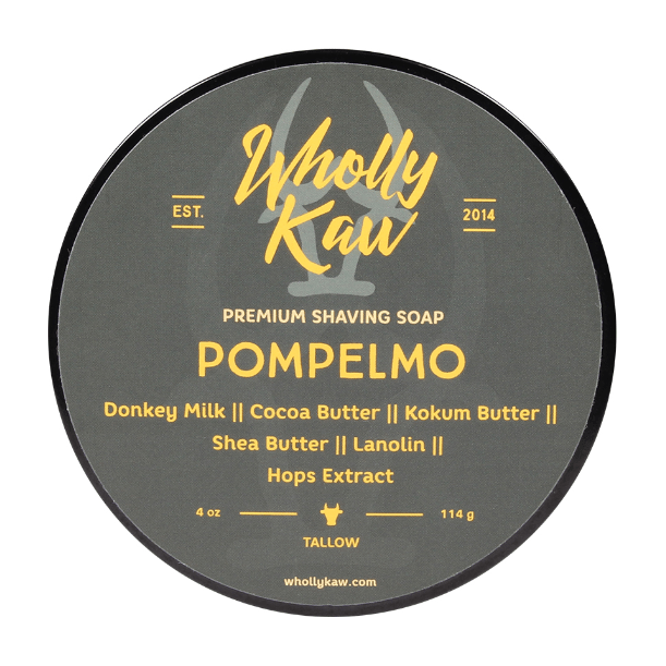 Wholly Kaw Pompelmo shaving collection by Pasteur Pharmacy featuring a 4 oz shaving soap and grooming accessories.