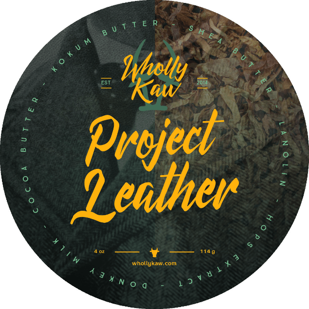 Pasteur Pharmacy Wholly Kaw Project Leather shaving set with 4 oz shaving soap, featuring a classic grooming collection.