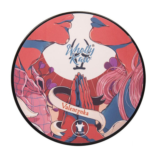 Wholly Kaw Valentynka shaving collection with shaving soap in a 4 oz tin, featuring a premium shaving set from Pasteur Pharmacy.