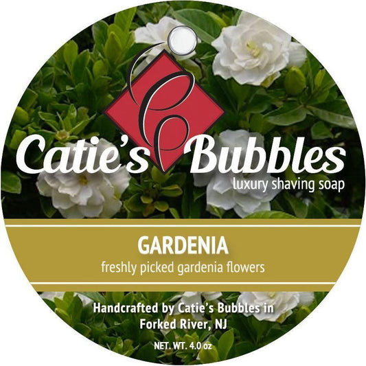 Pasteur Pharmacy Catie's Bubbles Gardenia Shaving Collection with 4oz shaving soap in a classic set and elegant packaging.
