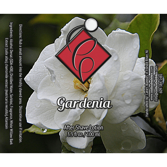 Pasteur Pharmacy Catie's Bubbles Gardenia Shaving Collection with shaving soap in a 4oz container, featuring a floral gardenia scent.