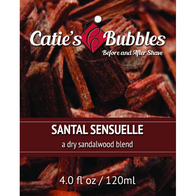 Catie's Bubbles Santal Sensuelle shaving set with soap, brush, and razor for a luxurious grooming experience