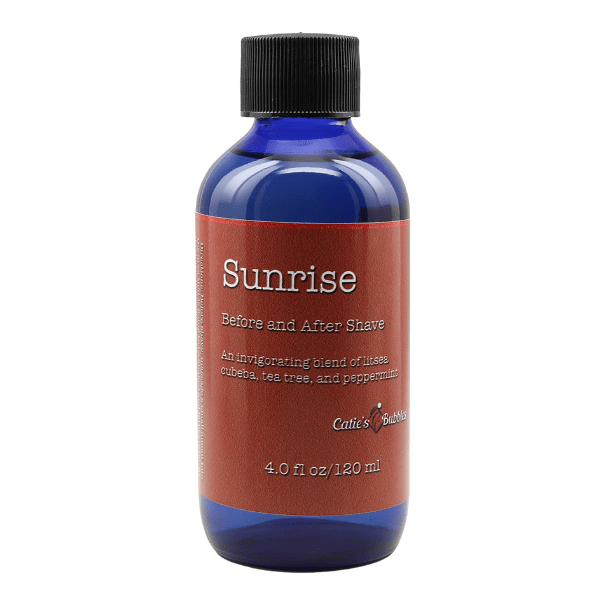 Pasteur Pharmacy Sunrise Shaving Collection set with shaving soap in a 4oz container, part of Catie's Bubbles shaving products.