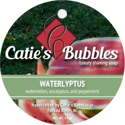 Pasteur Pharmacy Catie's Bubbles Waterlyptus Shaving Collection set with shaving soap in a 4oz container, perfect for a smooth shave.