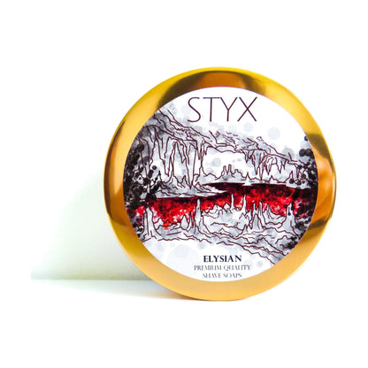 Pasteur Pharmacy Elysian STYX Shaving Collection set with shaving soap in a 4oz container and grooming accessories.